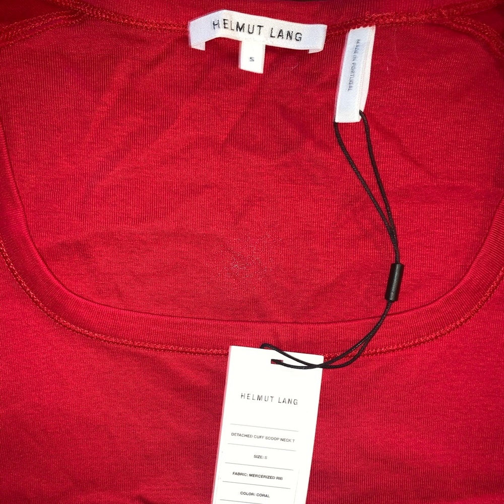 Helmut Lang | Women's Scoop Neck Cutout  T-Shirt | Red | Small | NWT - Picture 3 of 4